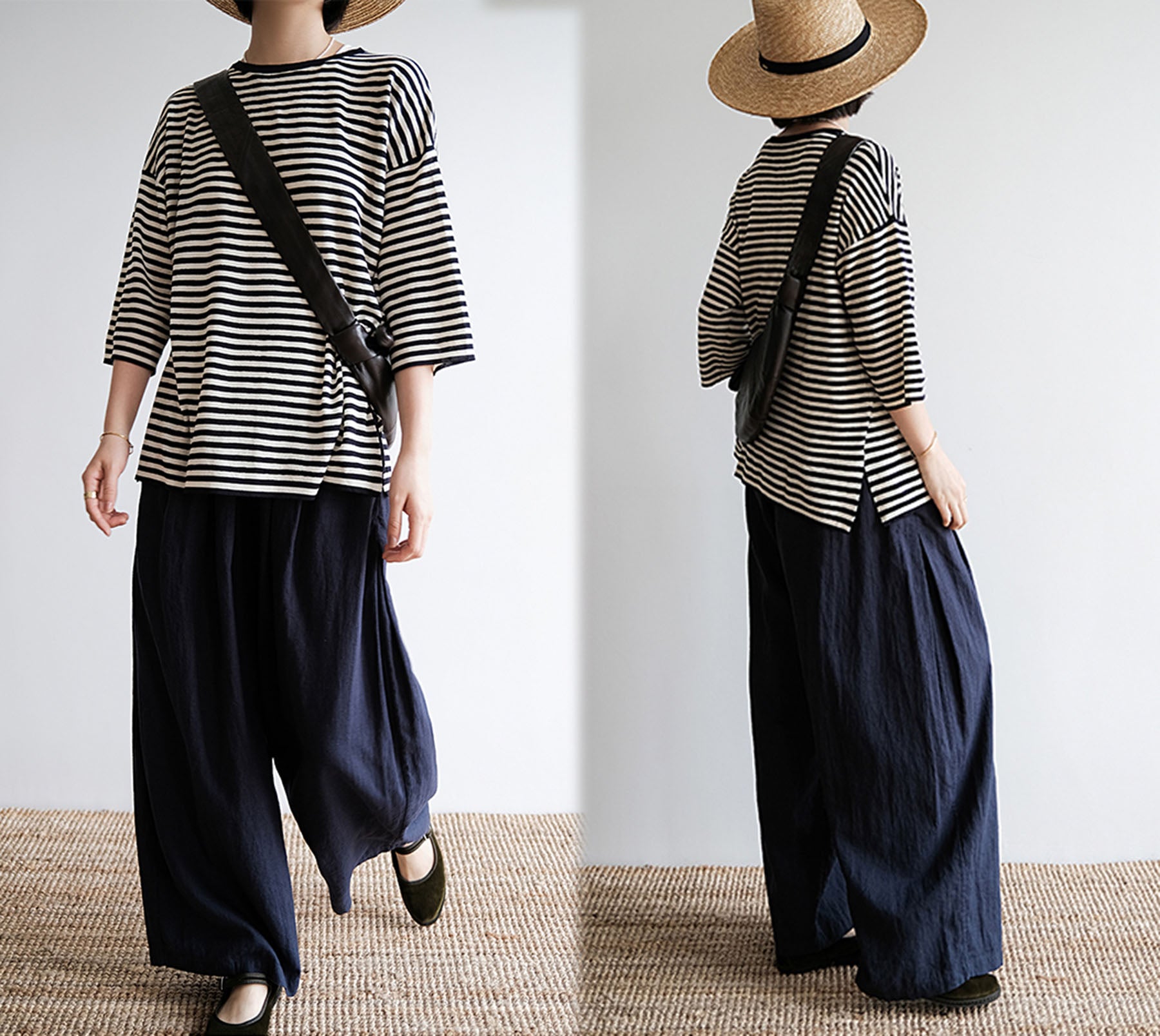 edoa Ramie Cotton Blend Wide Leg Pants