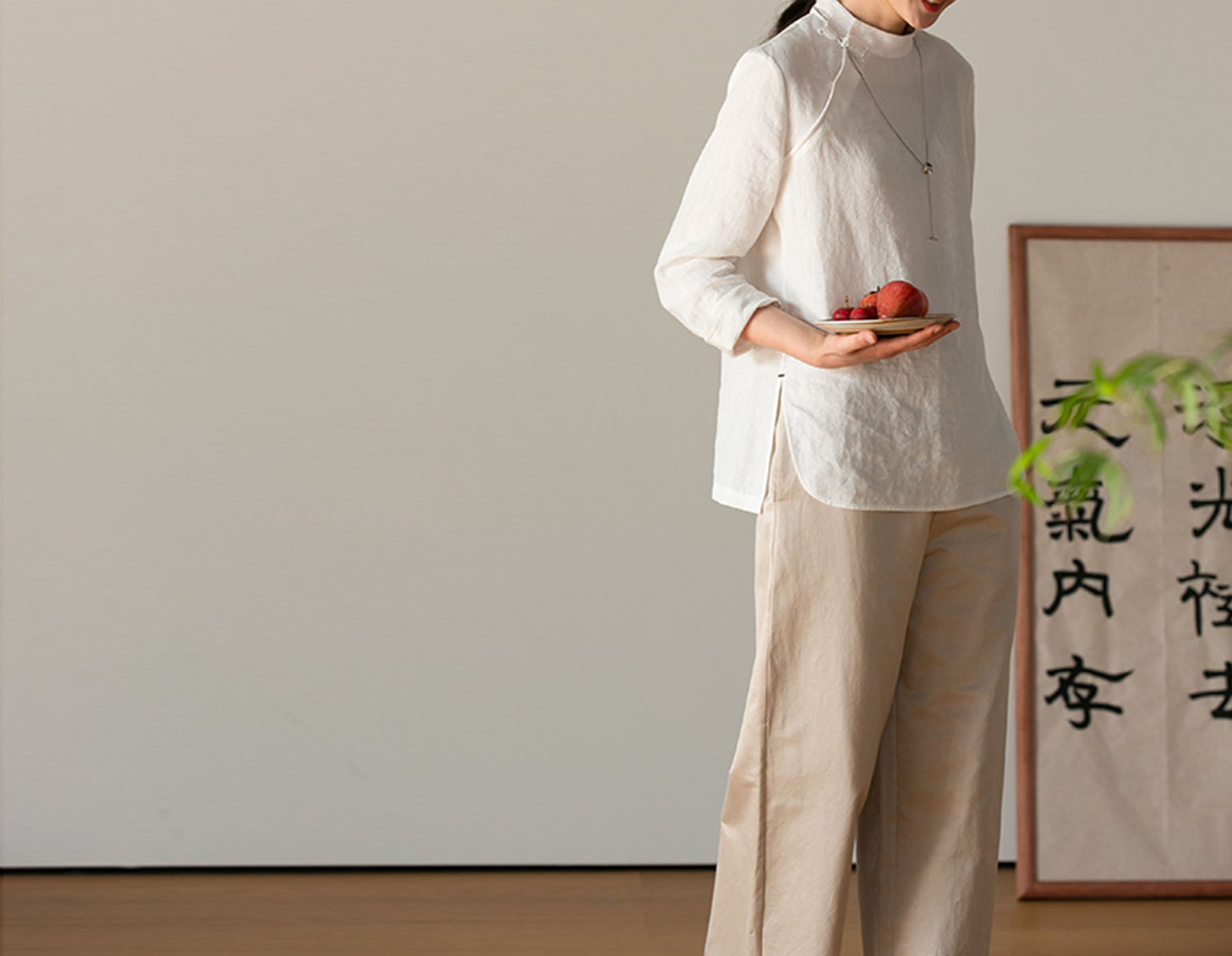 edoa Washed Linen Modified Qipao Top