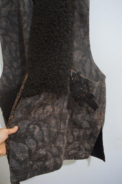 Mud Tussah Silk and Teddy Wool Bouclé Vest to0166 X306