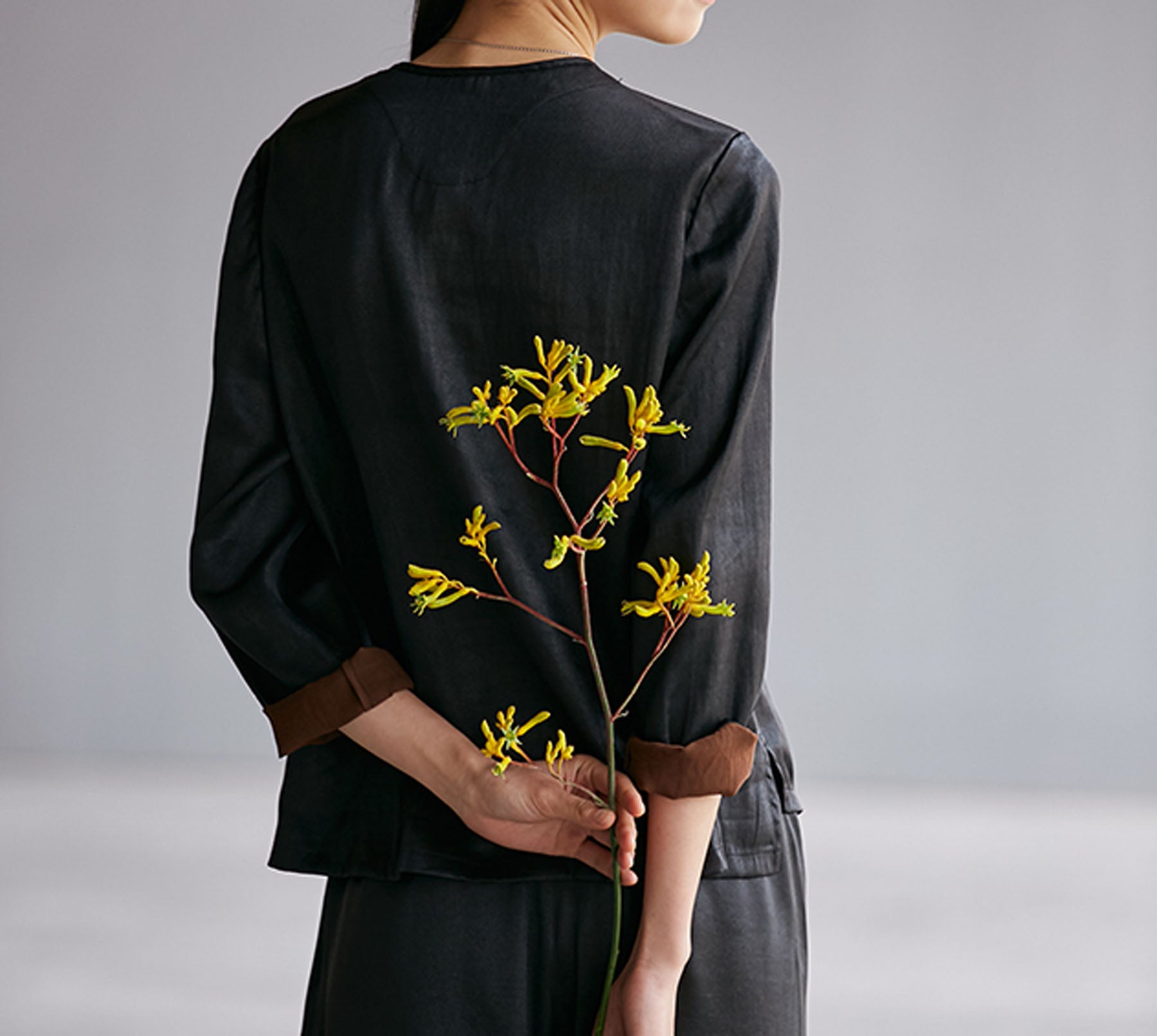 edoa Mud Silk Satin Cheongsam Top