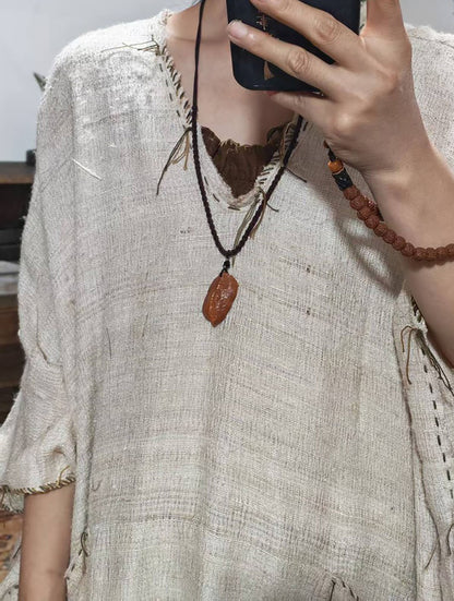Oversized Natural Tussah Silk Slub Dress dr0391 X326