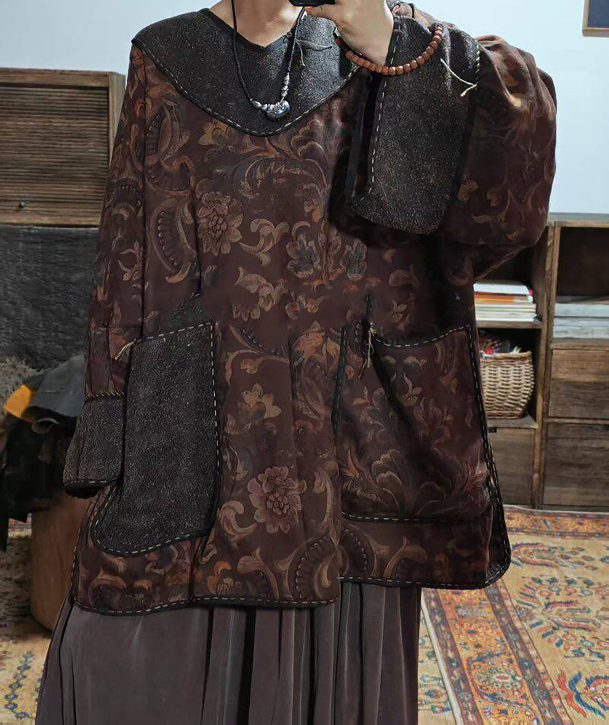 edoa Mud Silk Lined Cheongsam Top
