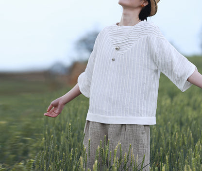 edoa Hand-pintucked Linen Blouse
