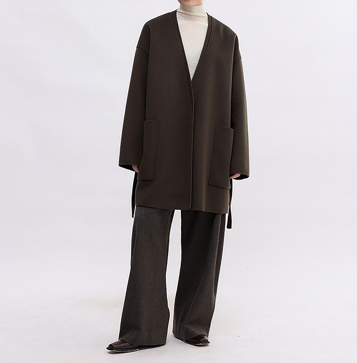 edoa V-neck Double-faced Wool Wrap Coat