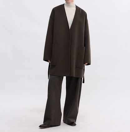 edoa V-neck Double-faced Wool Wrap Coat