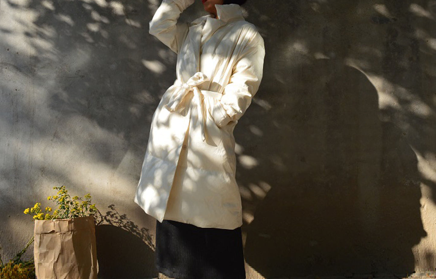 edoa Dupioni Silk Goose Down Long Coat 