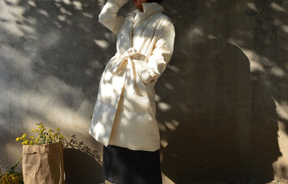 edoa Dupioni Silk Goose Down Long Coat 