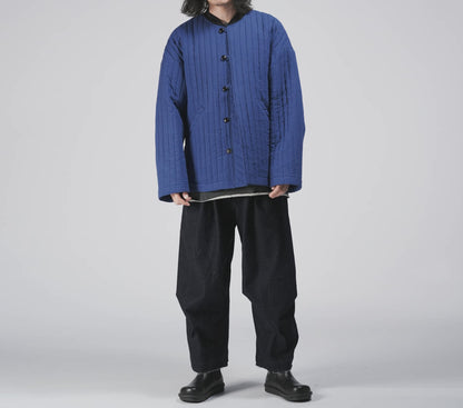 edoa Blue Linen blend Quilted Chinese Style Padded Jacket