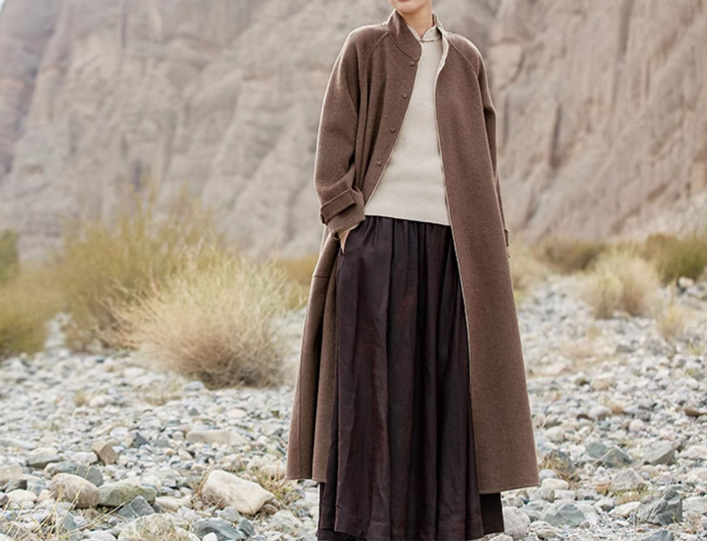 edoa Reversible Two-tone Double Faced Alpaca Chinese Coat