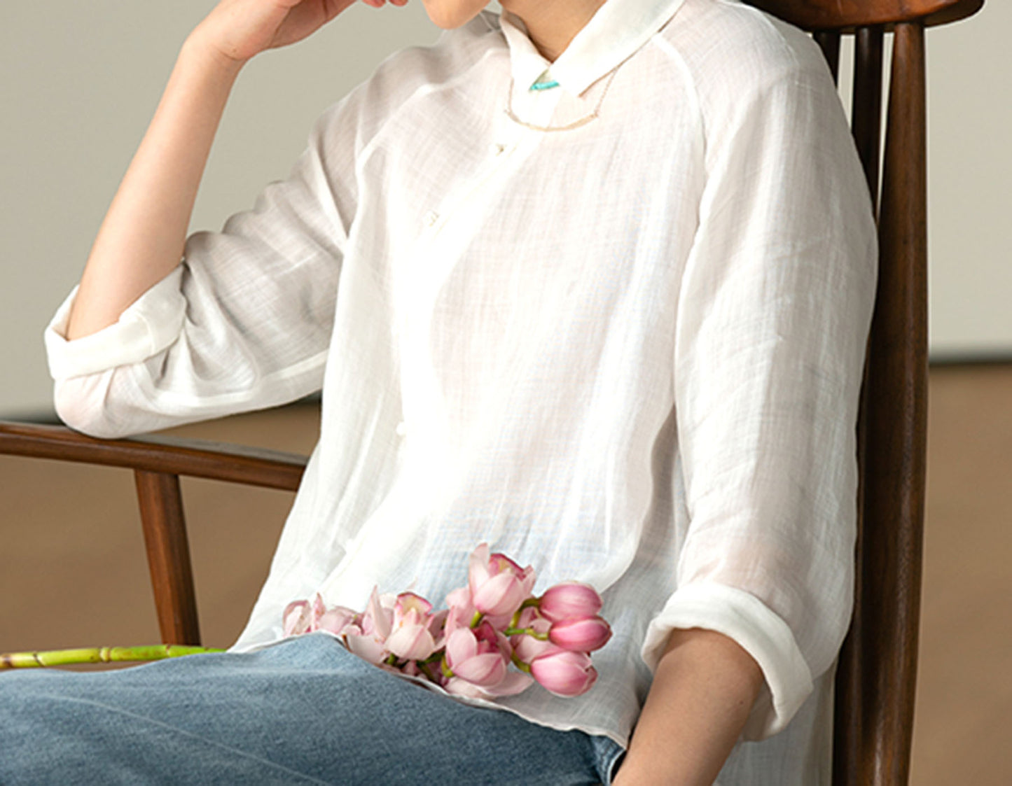 edoa High Counted Ramie Chinese Style Top