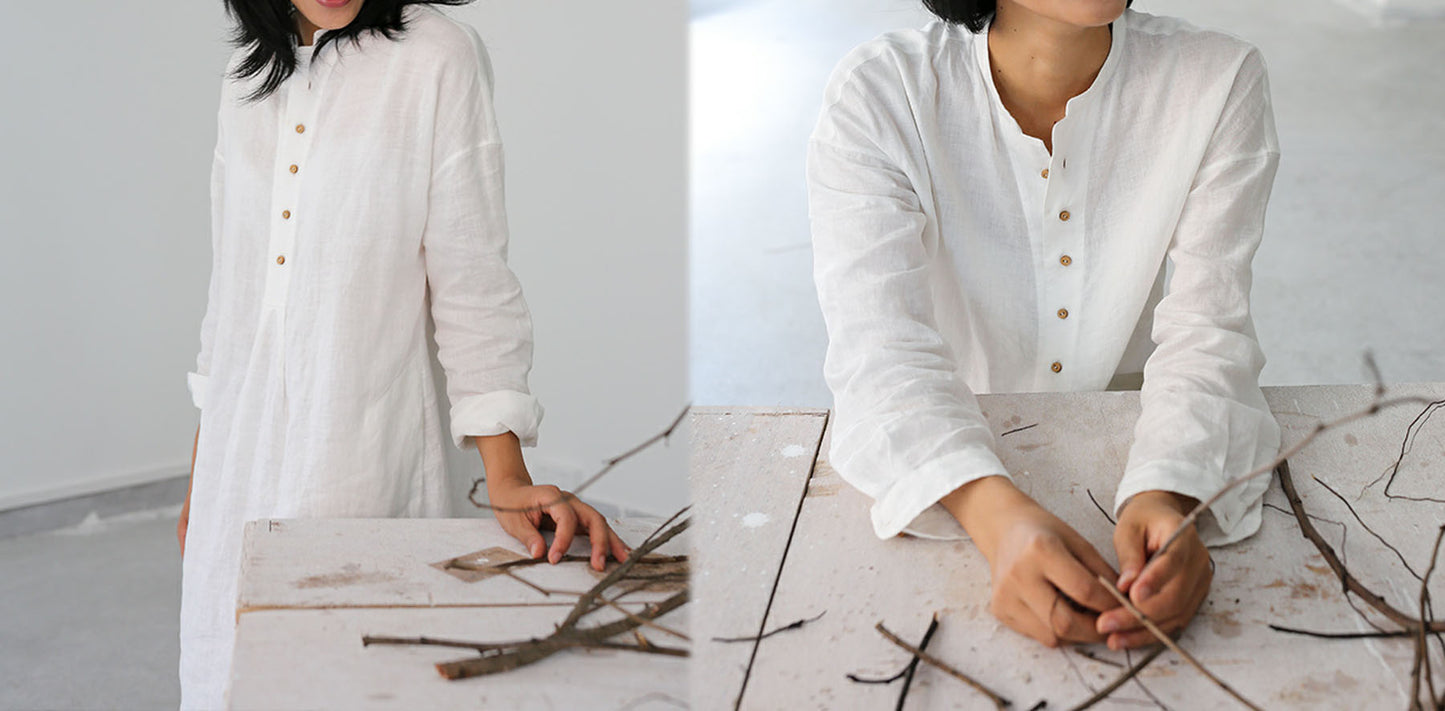 edoa Linen Stand Collar Tunic