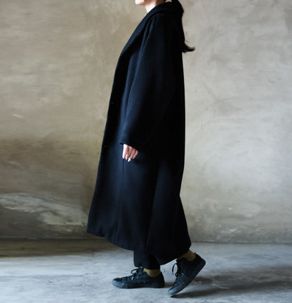 edoa Navy Blue Shawl Collar Wool Coat 