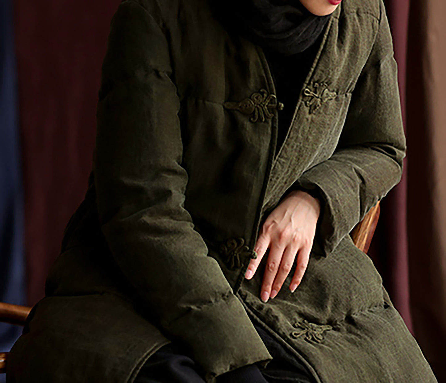 edoa Cracked Mud Silk Goose Down Long Coat