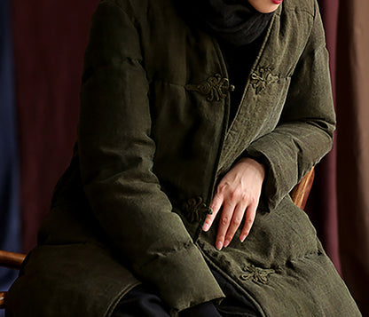 edoa Cracked Mud Silk Goose Down Long Coat