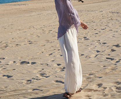 edoa White Linen Balloon Silhouette Trousers 