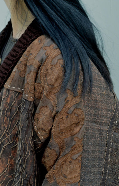 edoa Mud Tussah Silk Goose Down Boro Coat