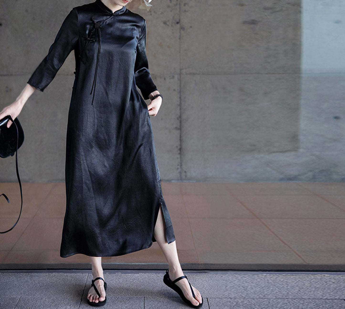edoa Mud Silk Satin Qipao