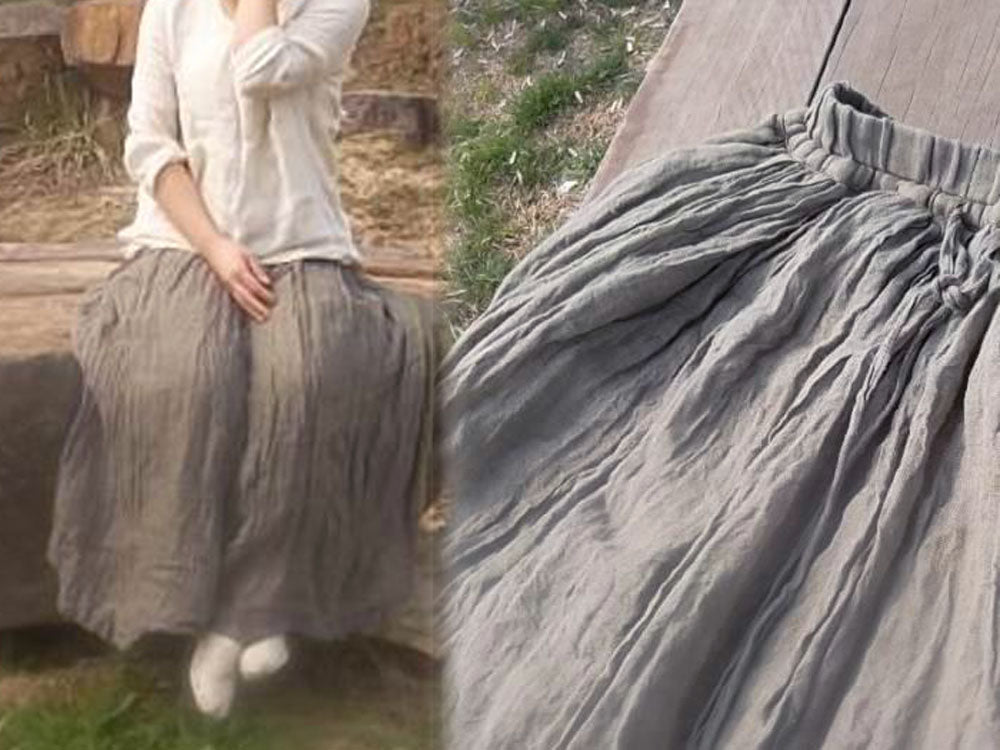 edoa Long Layered Textured Linen Gauzy Maxi Skirt