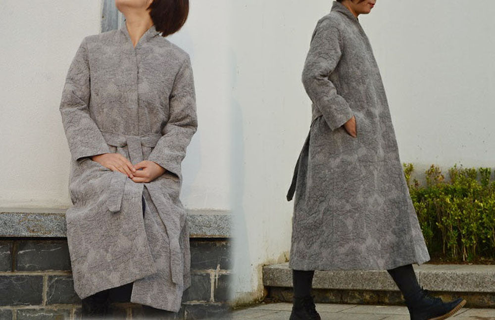 Gray Heavy Weight Linen Cotton Blend Trench Coat co0212 507