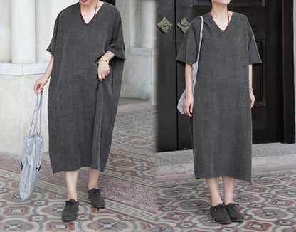 edoa Cracked Mud Silk V-neck Dress