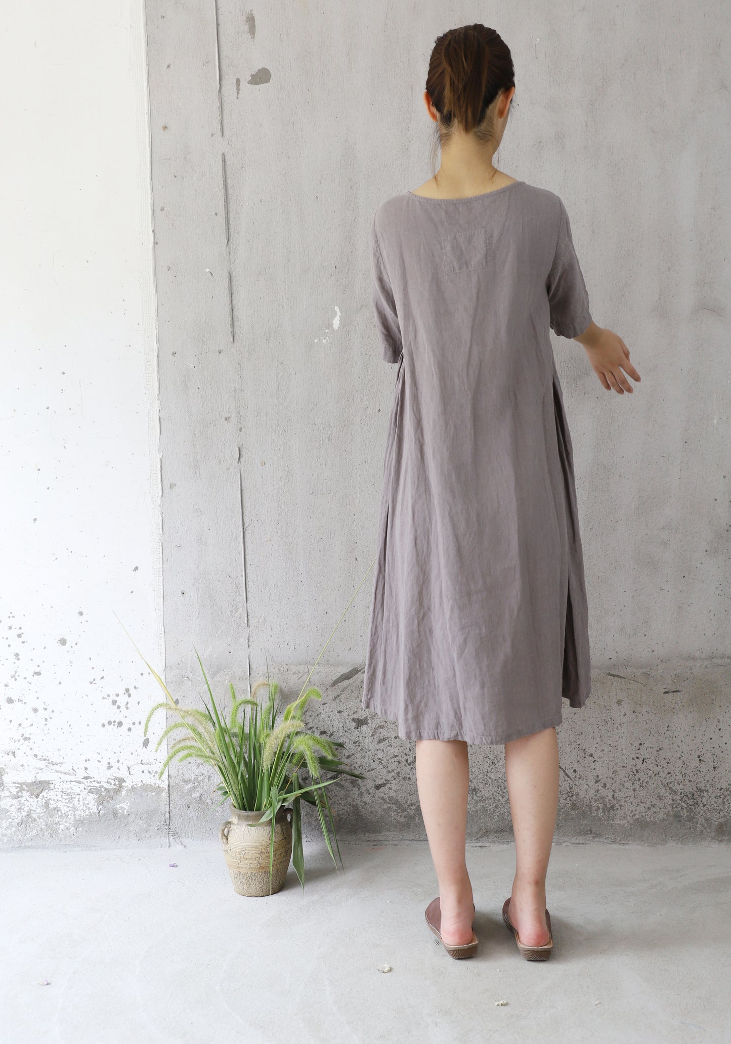 edoa Washed Linen Trapeze  Dress