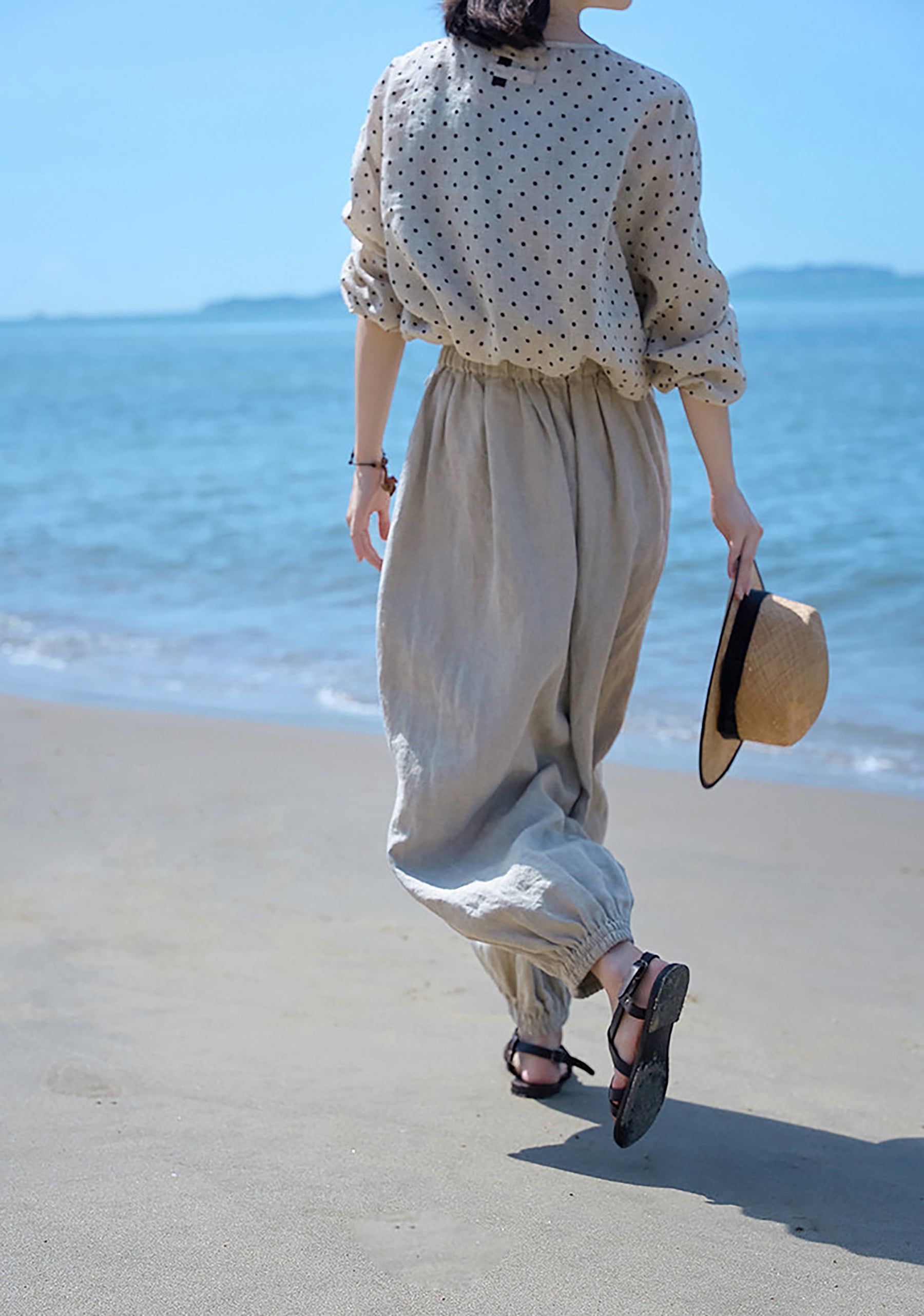 edoa Eco-friendly Flax Linen Lattern Pants 