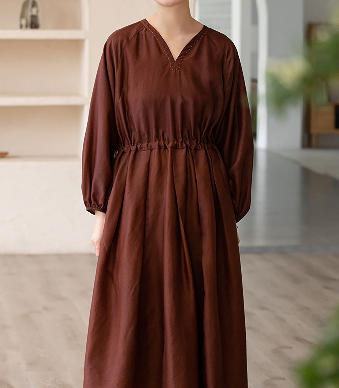 edoa Mud Silk Habotai V-Neck Dress