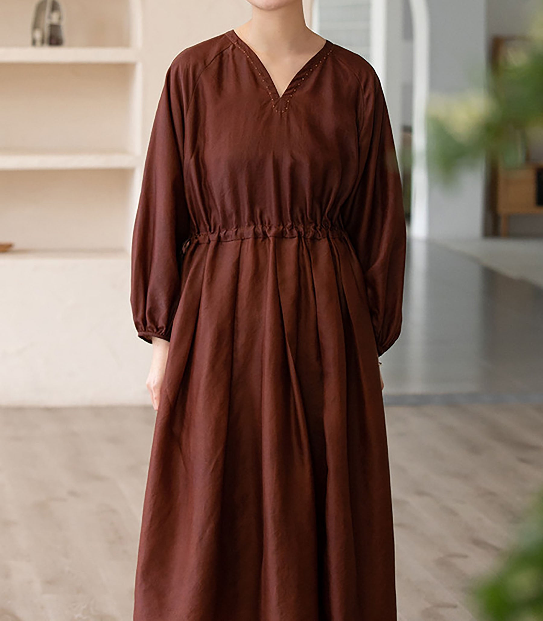 edoa Mud Silk Habotai V-Neck Dress