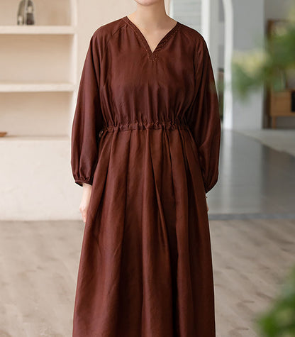 edoa Mud Silk Habotai V-Neck Dress
