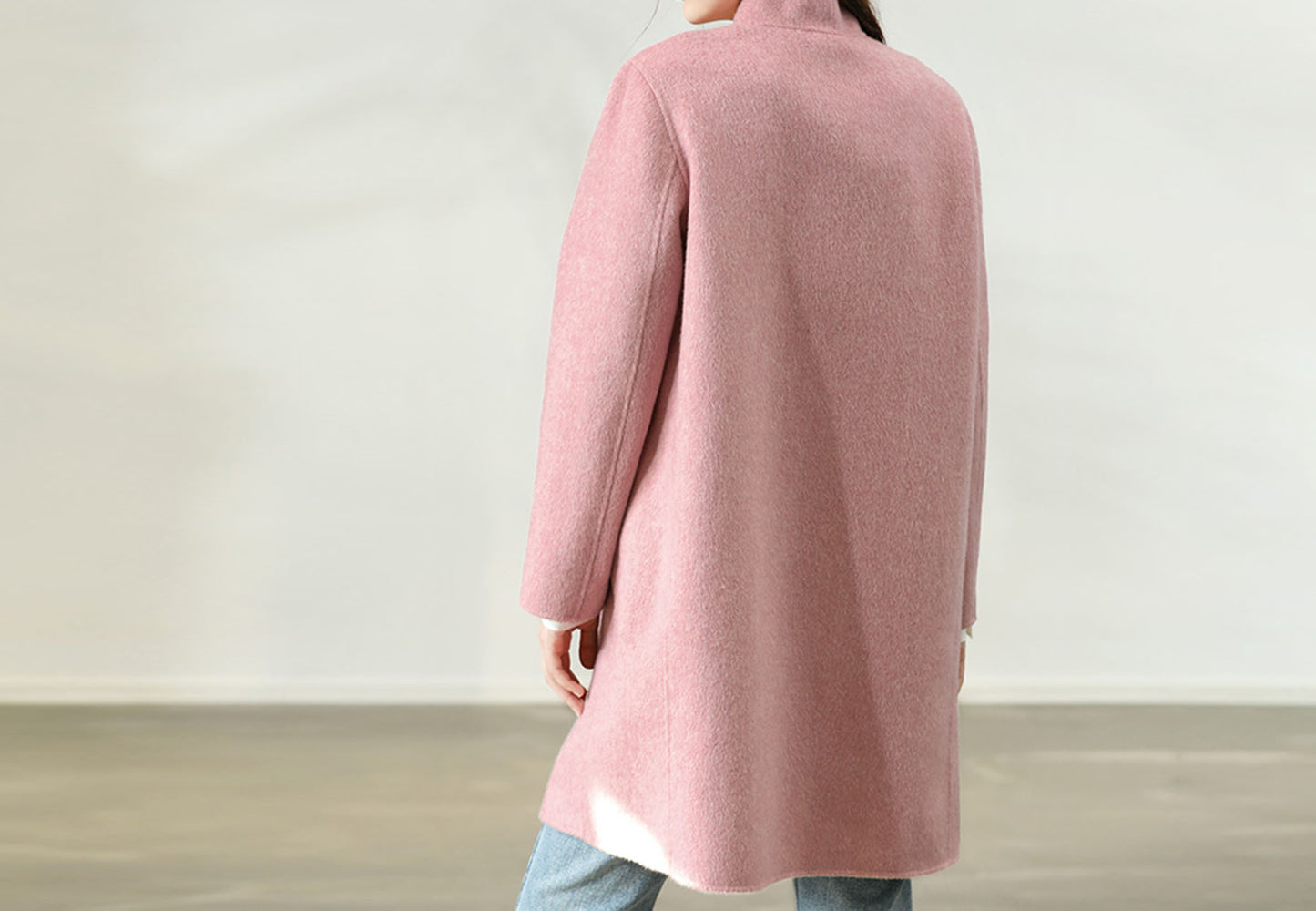 edoa Pink Double-faced Wool Chinese Coat 