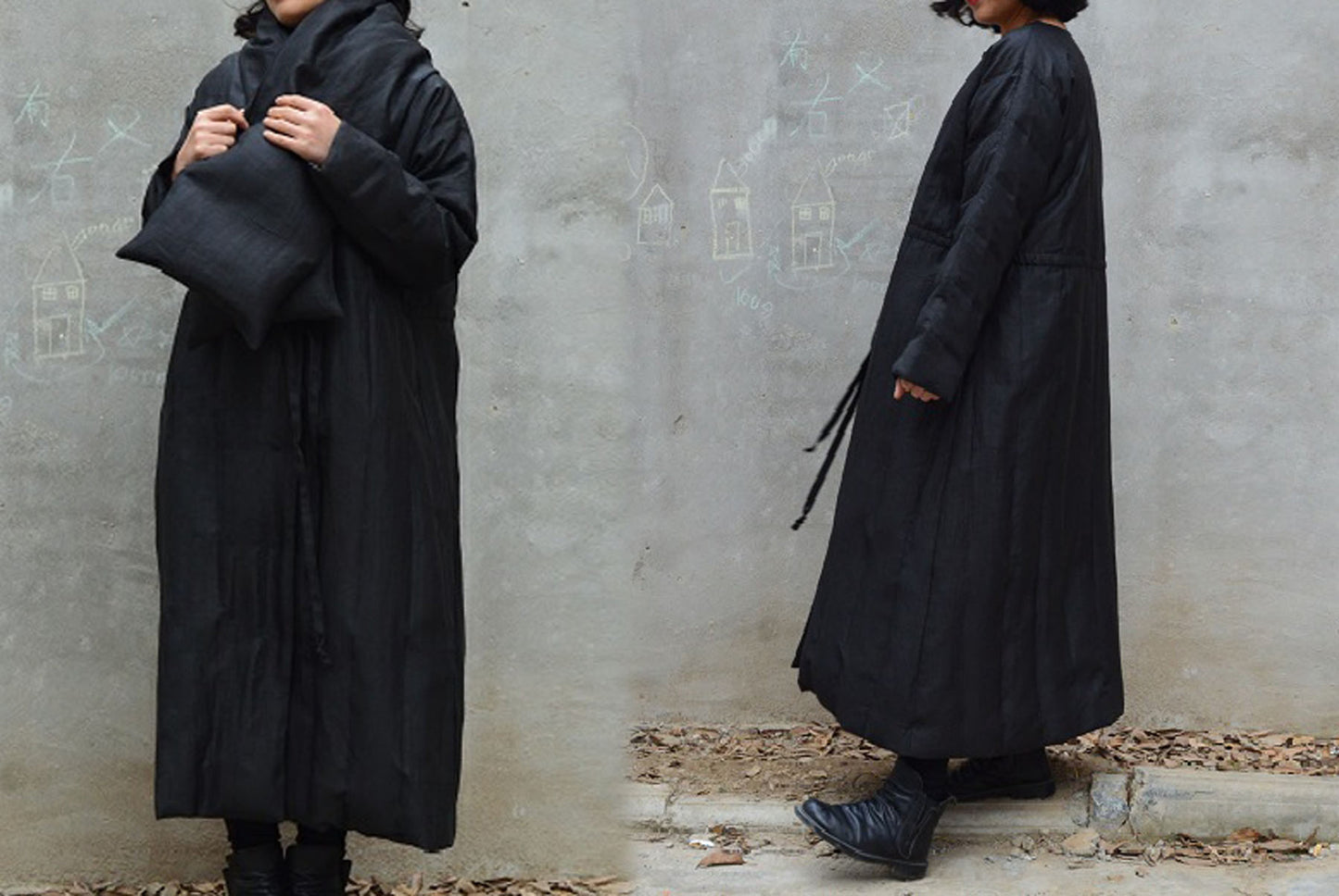 edoa Mud Silk Goose Down Long Coat