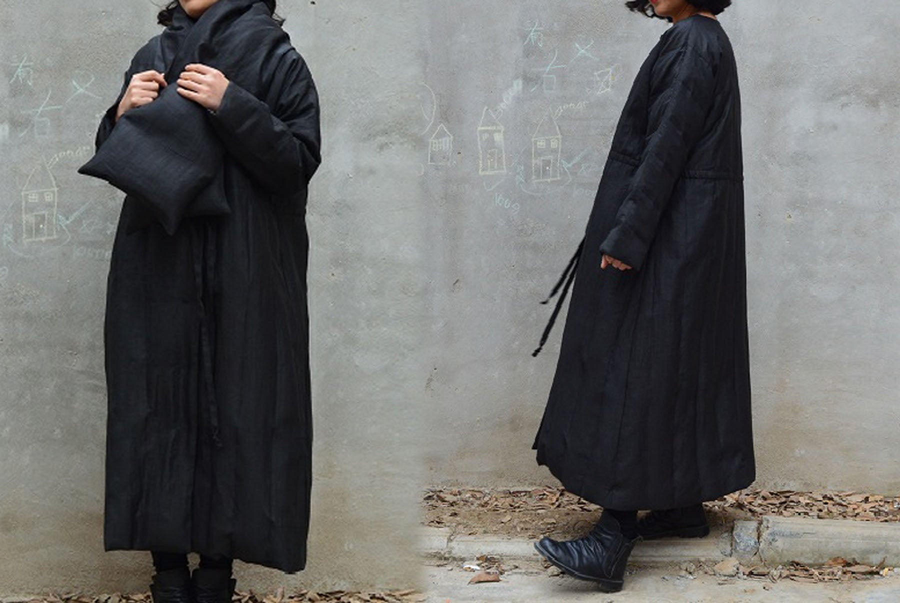 edoa Mud Silk Goose Down Long Coat