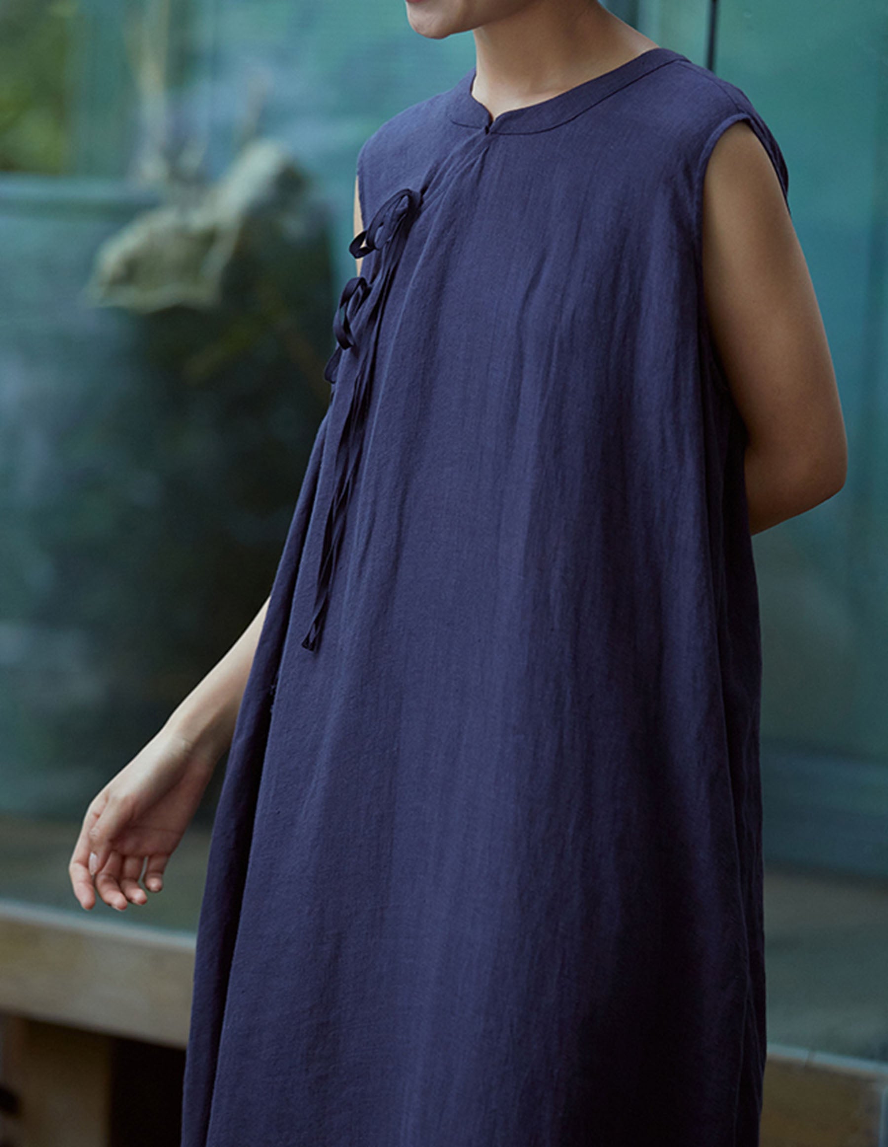 edoa Linen Sleeveless A-line Modified Qipao