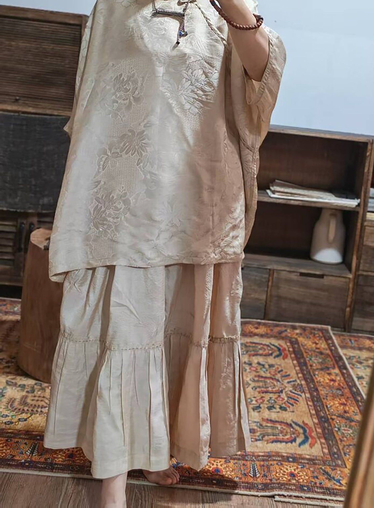 edoa Undyed Tussah Silk Ruffle Skirt
