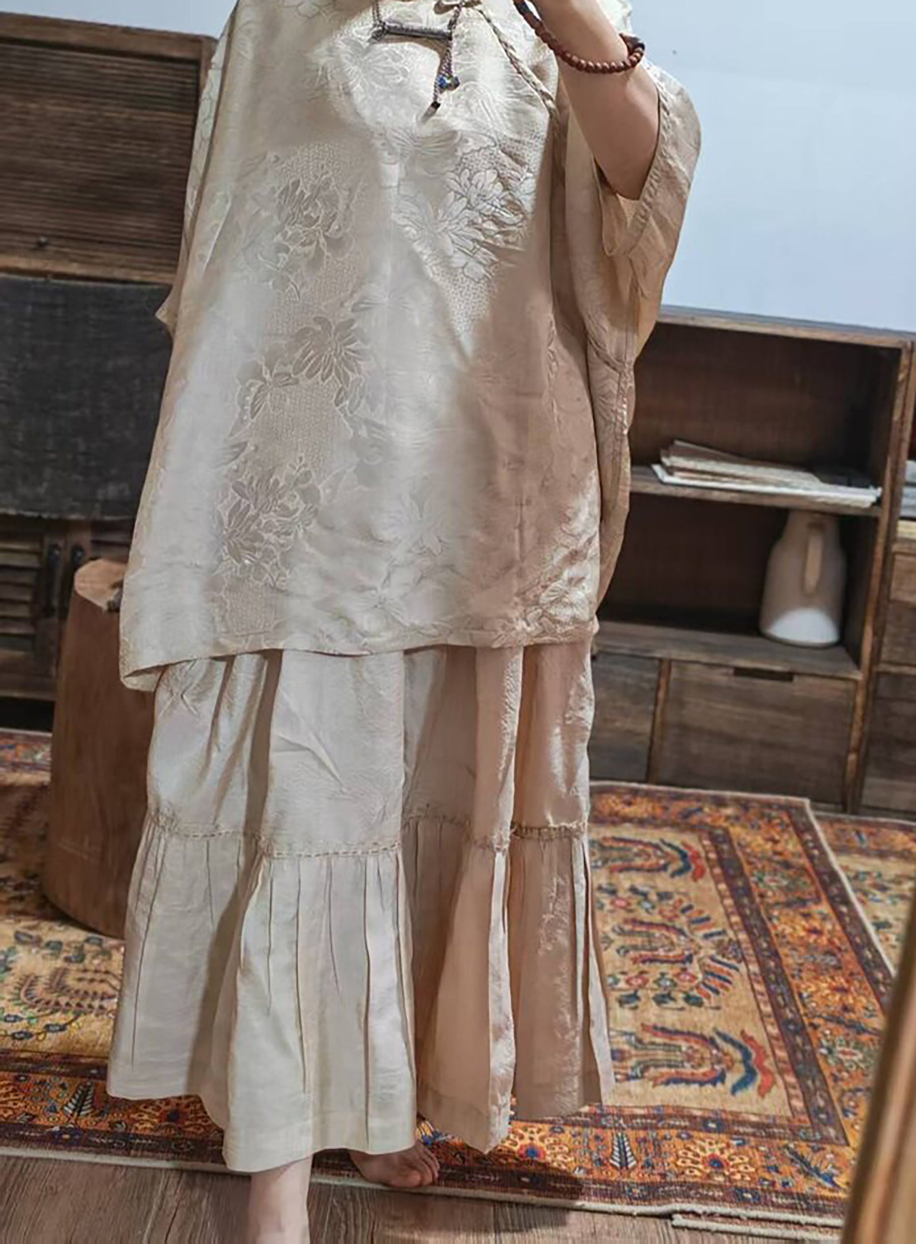 edoa Undyed Tussah Silk Ruffle Skirt