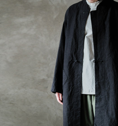 edoa Linen Trench Coat with Chinese Hand Knotted Button