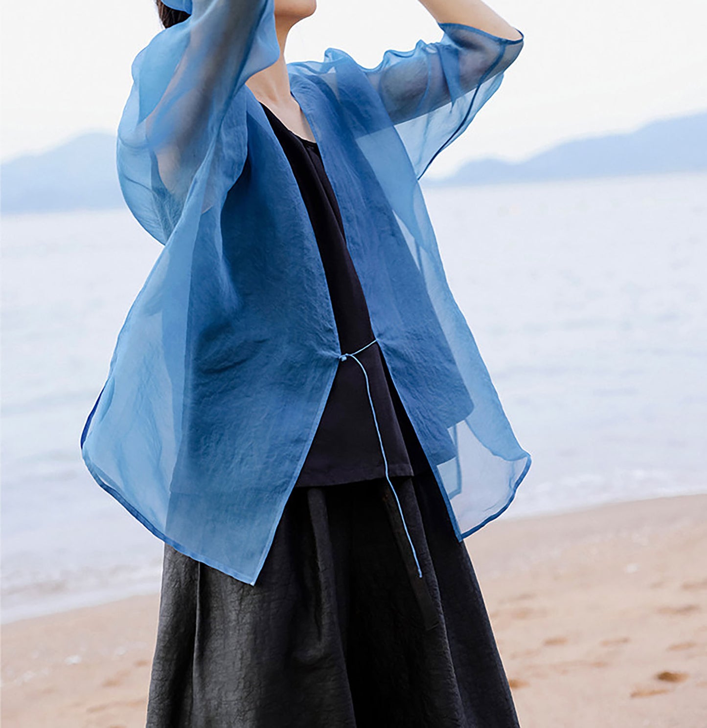 edoa Indigo Blue Mulberry Silk Organza Jacket 