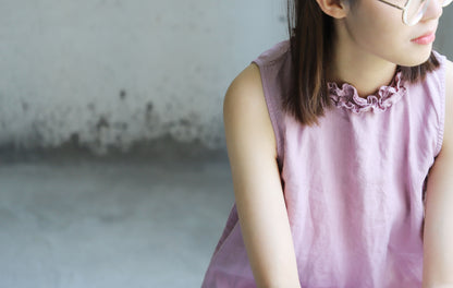 edoa Ruffle Trim Neckline French Linen Tank Top