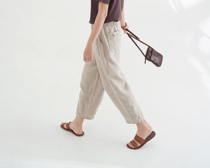 edoa Twin Patch Pockets Tapered Linen Pants