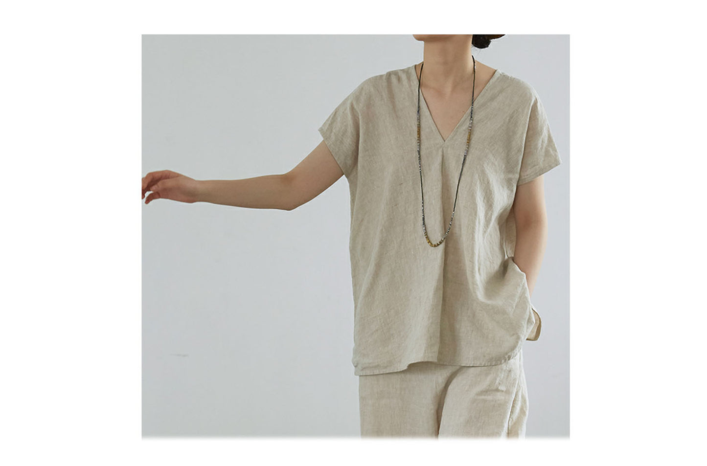 edoa Linen Split Neck Tunic