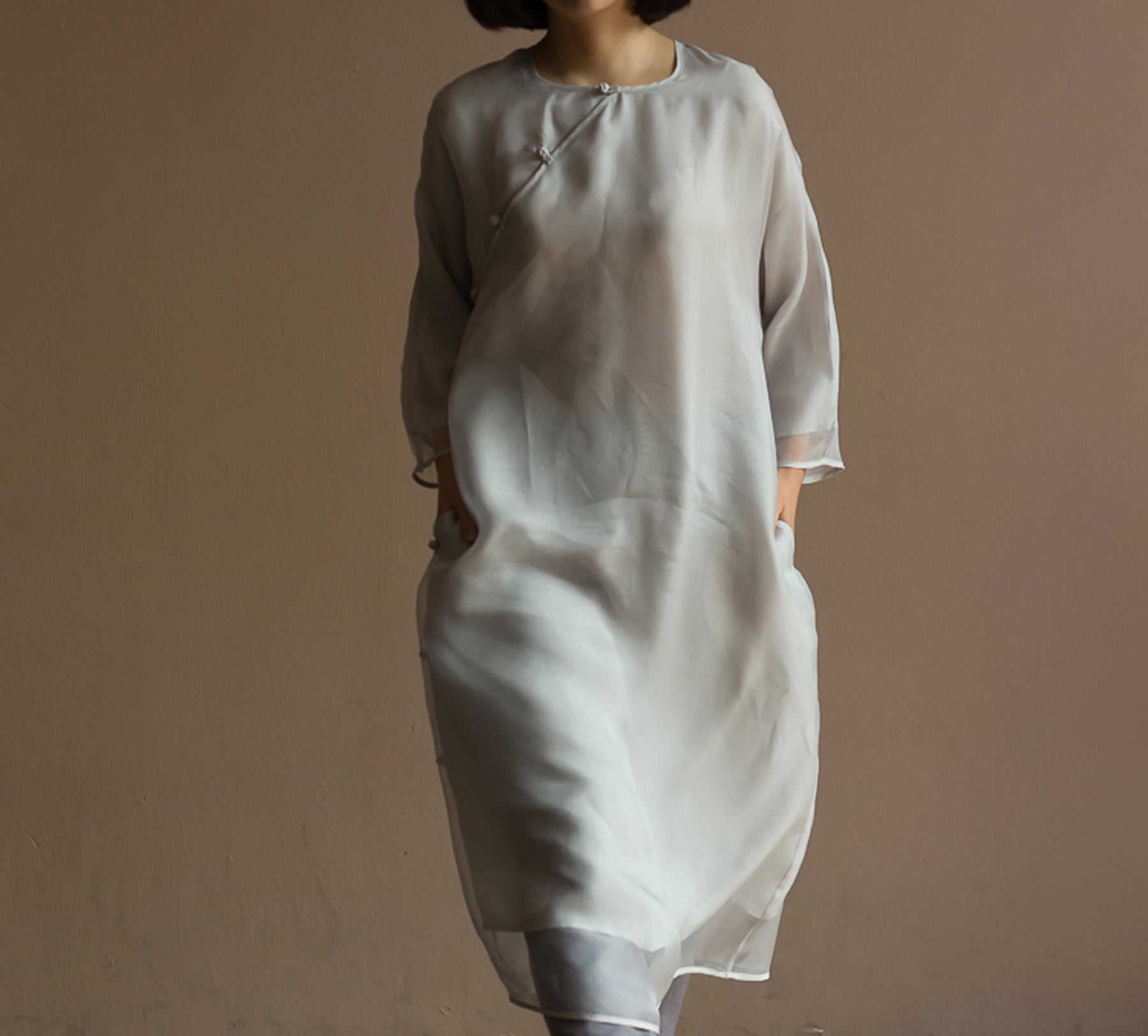 edoa Modified Silk Organza Cheongsam Dress