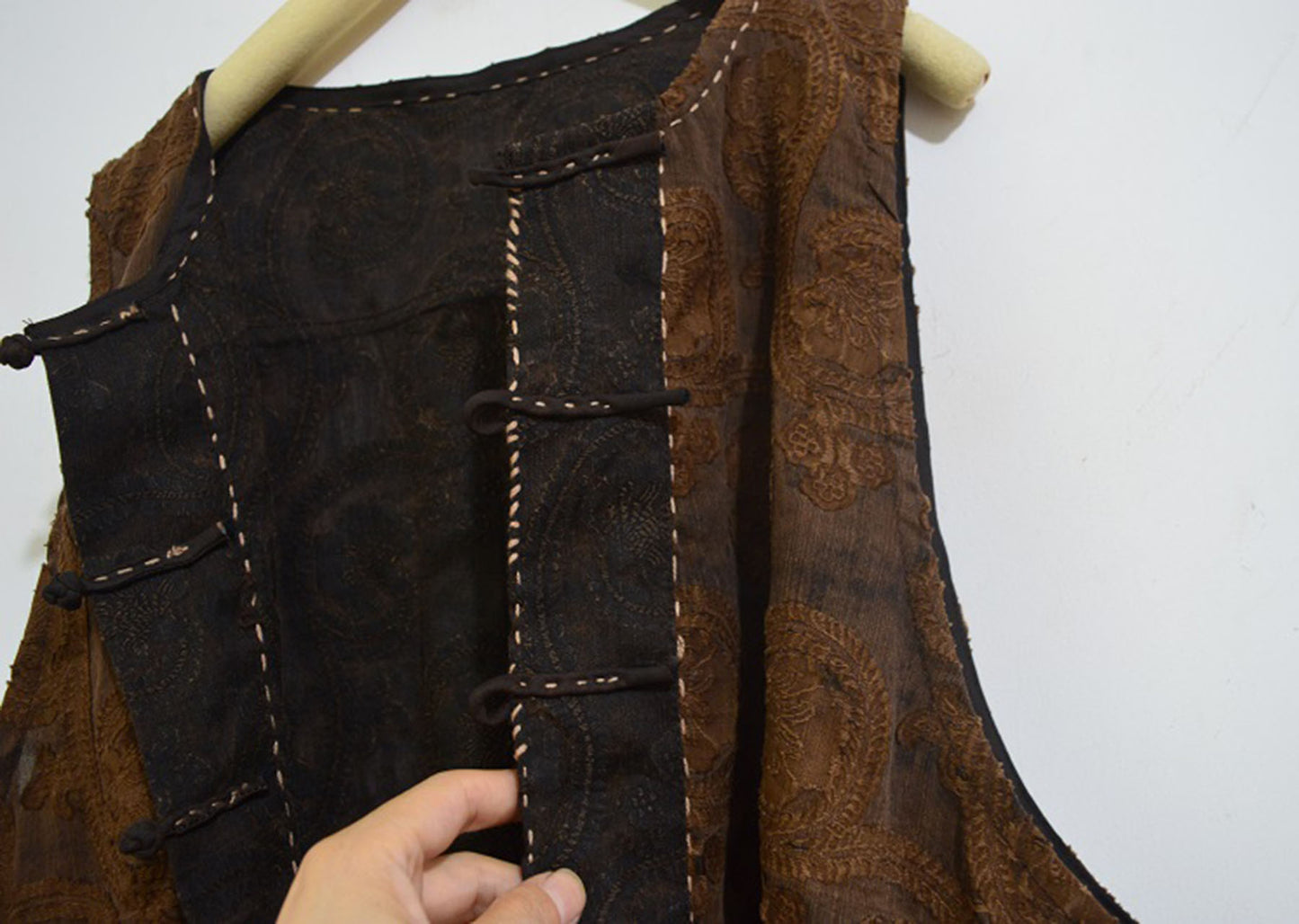 Reversible Mud Silk Linen Blend Jacquard Chinese Vest to0167 A622