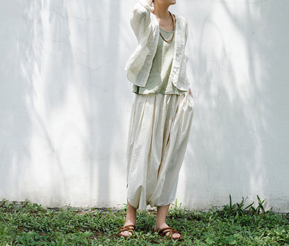 edoa Check Pin Tucked Thin Linen Shirt 