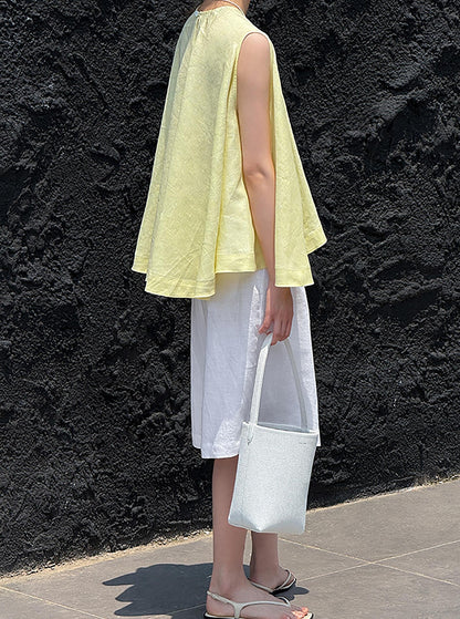 edoa Lovely Yellow Linen Trapeze Tank Top