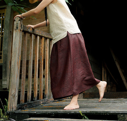 edoa Rusty Red Cracked Mud Silk Midi Skirt