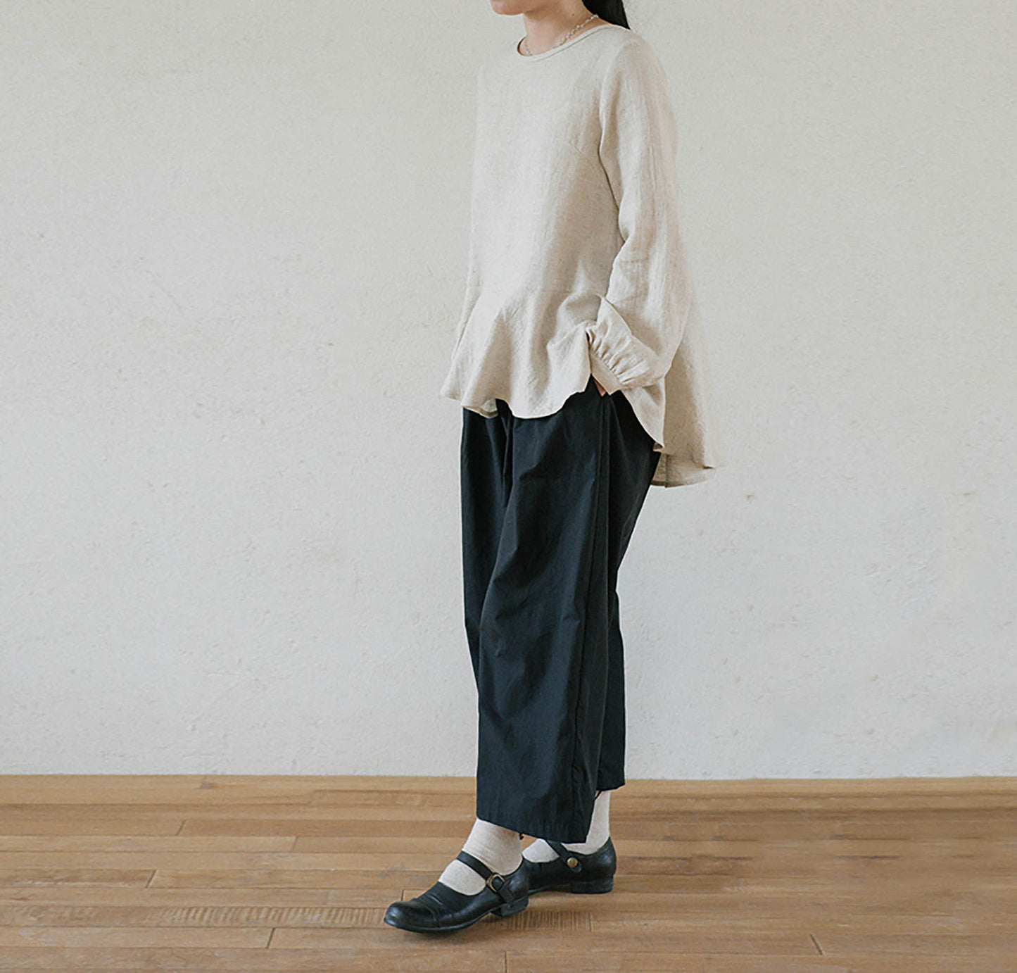EDOA Romantic Ruffle Flax Linen Blouse