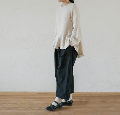 EDOA Romantic Ruffle Flax Linen Blouse