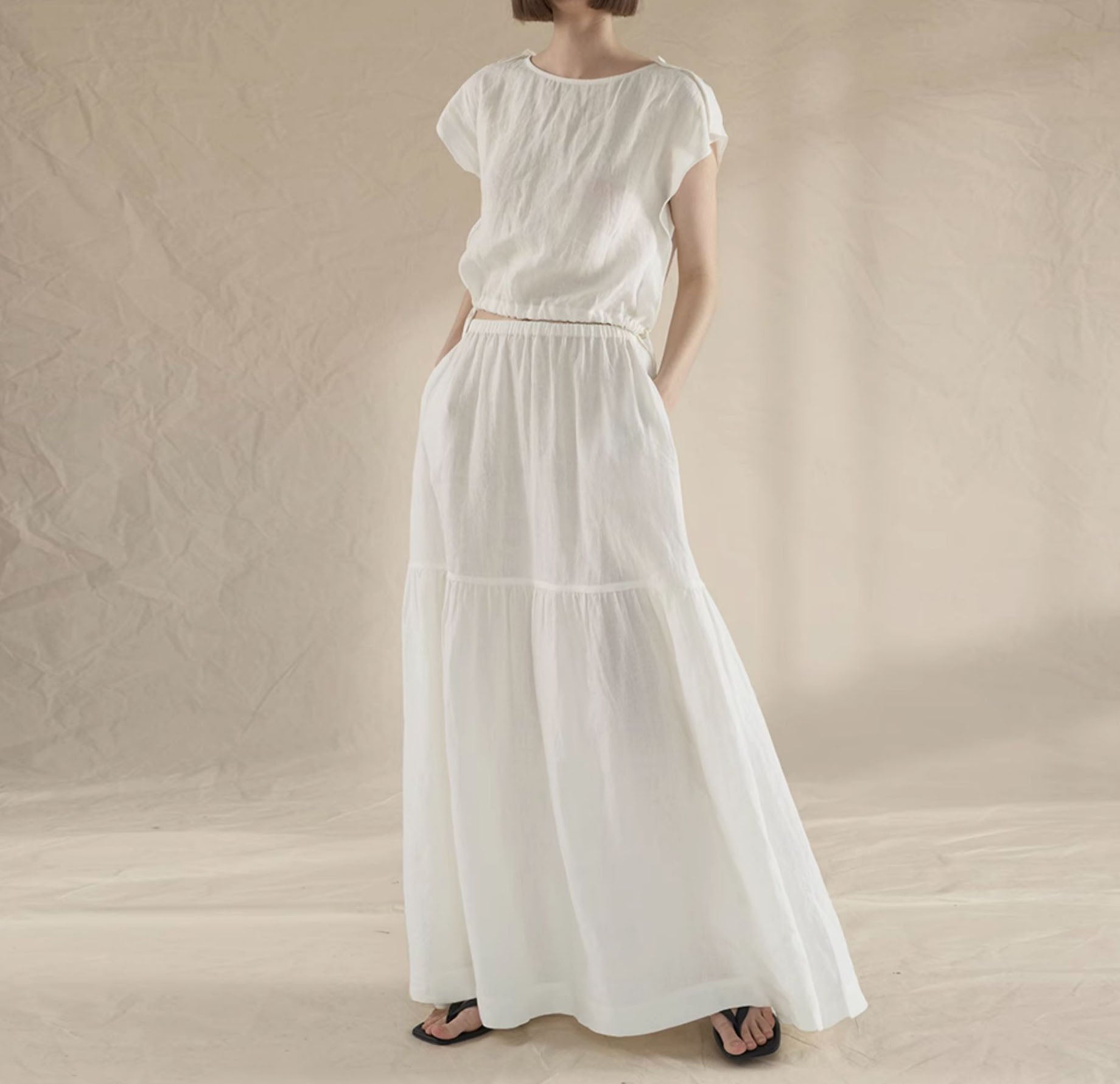 edoa Tumbled French Linen Tiered Skirt