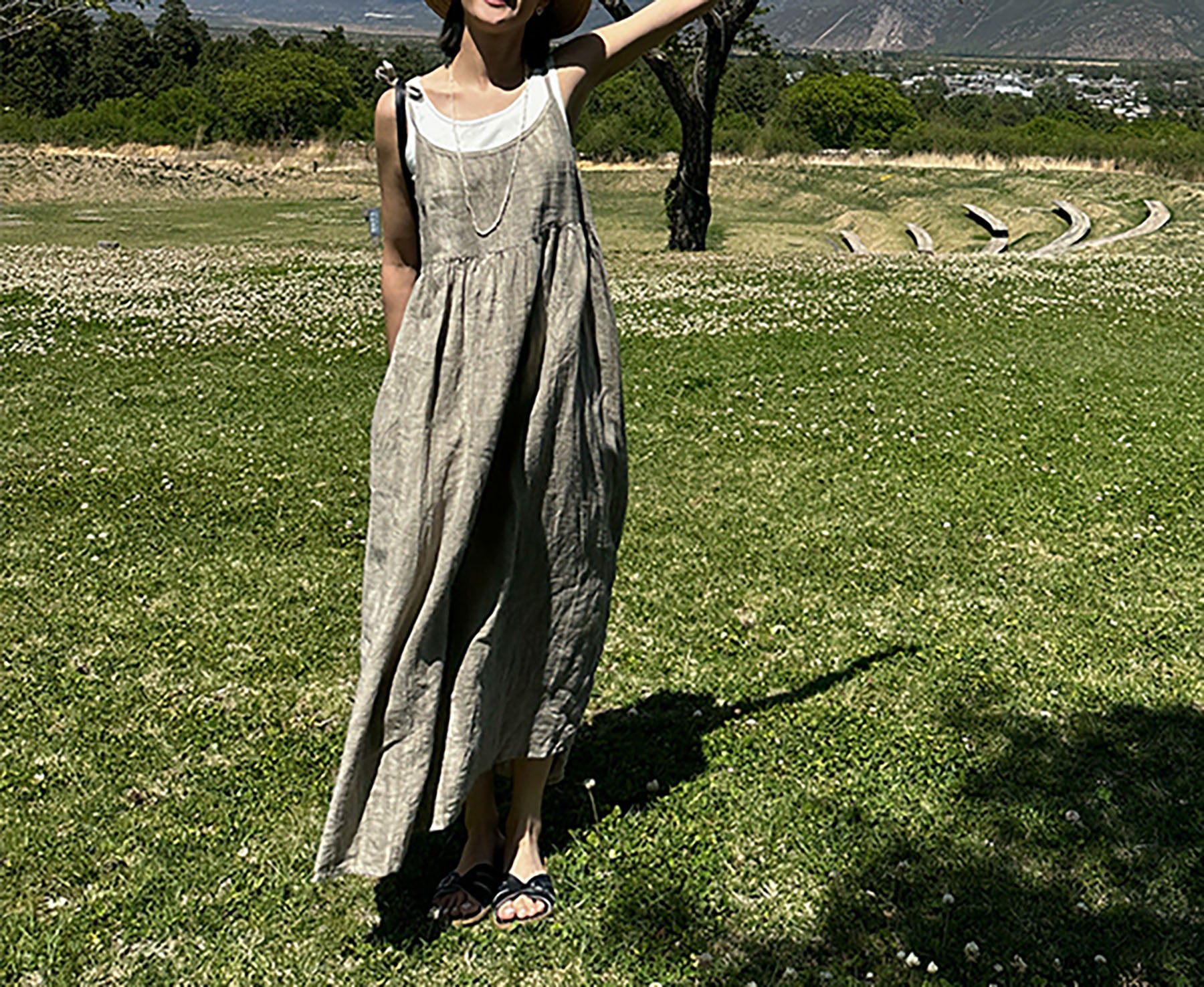 edoa Tie Dyed Linen Pinafore Dress 