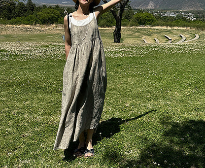 edoa Tie Dyed Linen Pinafore Dress 